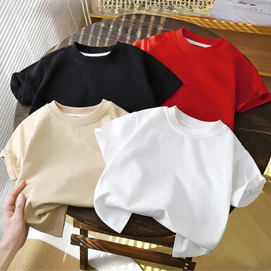 T-shirt pullover a maniche corte in puro cotone da 2-10Y bambini