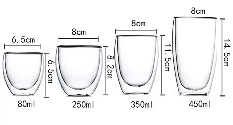 2-18PCS Double Wall Alto Borosilicato Tazze di vetro Tè resistente al calore, caffè, latte e succo di frutta, set da regalo drink bar creativo