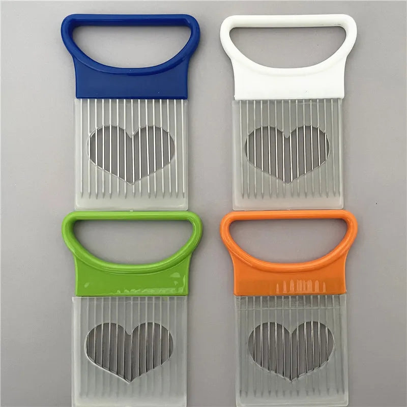 304 Acciaio inossidabile Tagliere cipolla Supporto di taglio di verdure forchetta e guida di affettatura alimentare per cipolle, pomodori, patate e carne