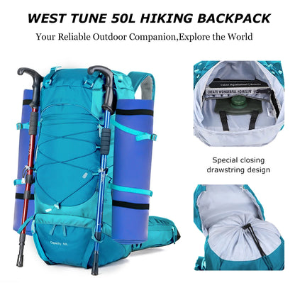 WESTUNE 50L Impermeabile Zaino escursionistico con copertura antipioggia multifunzionale all'aperto da viaggio &amp; borsa alpinismo