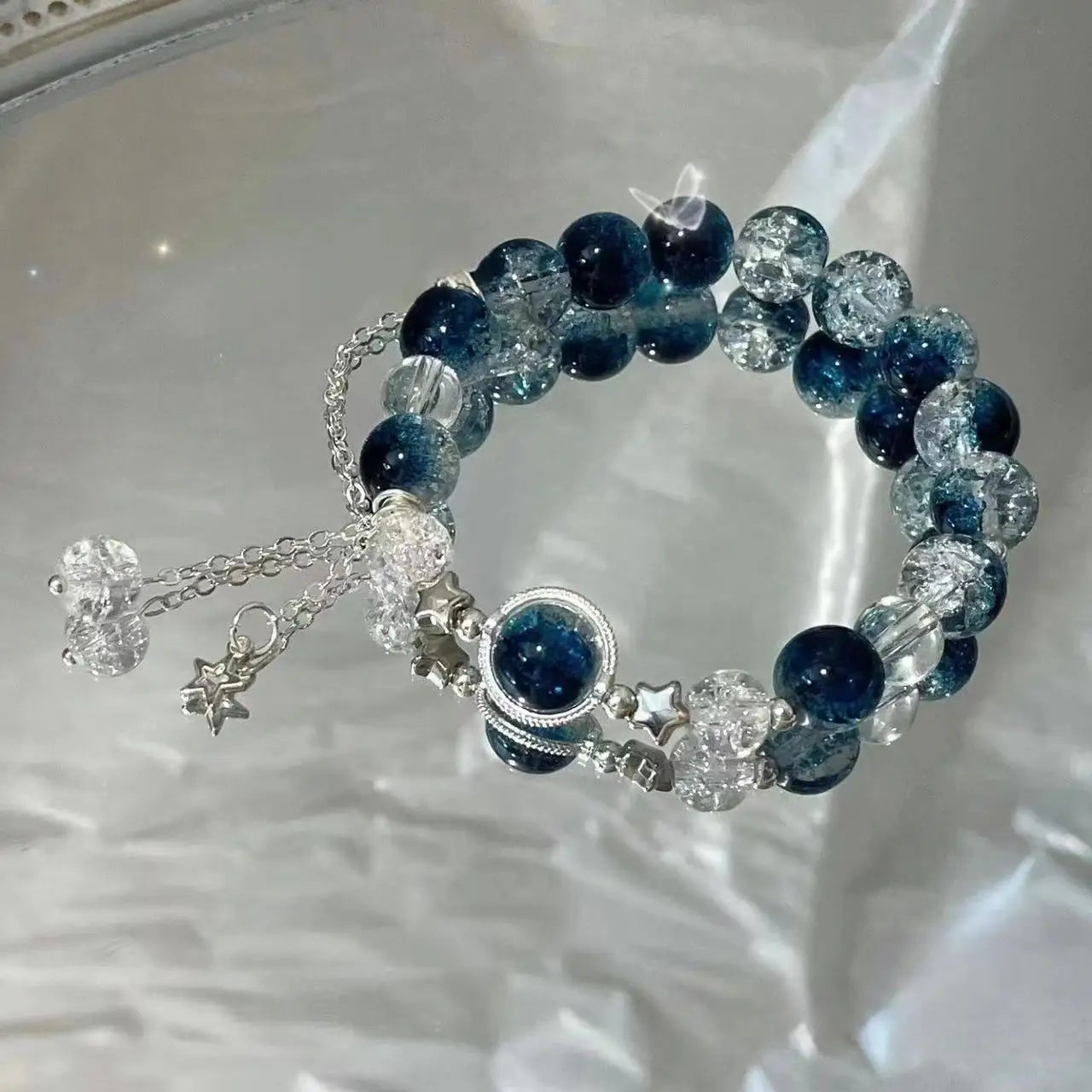 Niche Design Star catena nappa Bracciale Fantasy Blue cristallo borda il braccialetto di corda elastica per le donne