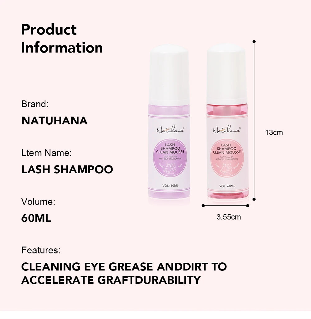Natuhana 60ml Ciglia Shampoo Extension Mousse Lash Cleaning Schiuma per False Ciglia, Gentle e non irritante strumento di trucco