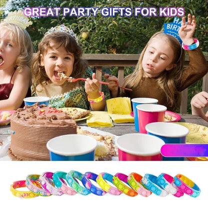 12/24/36PCS Bubble colorato in silicone Wristband Festa dei bambini, regali di compleanno, souvenir di nozze, carnevale e braccialetti di festa