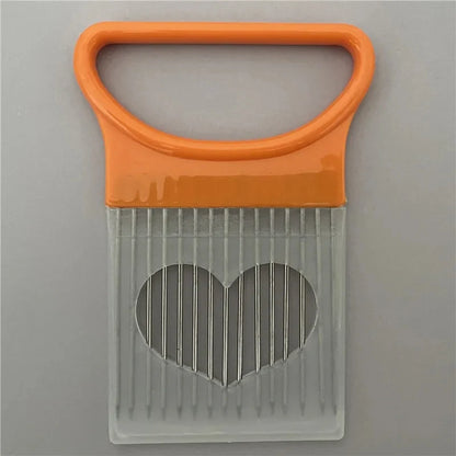 304 Acciaio inossidabile Tagliere cipolla Supporto di taglio di verdure forchetta e guida di affettatura alimentare per cipolle, pomodori, patate e carne