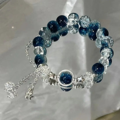 Niche Design Star catena nappa Bracciale Fantasy Blue cristallo borda il braccialetto di corda elastica per le donne