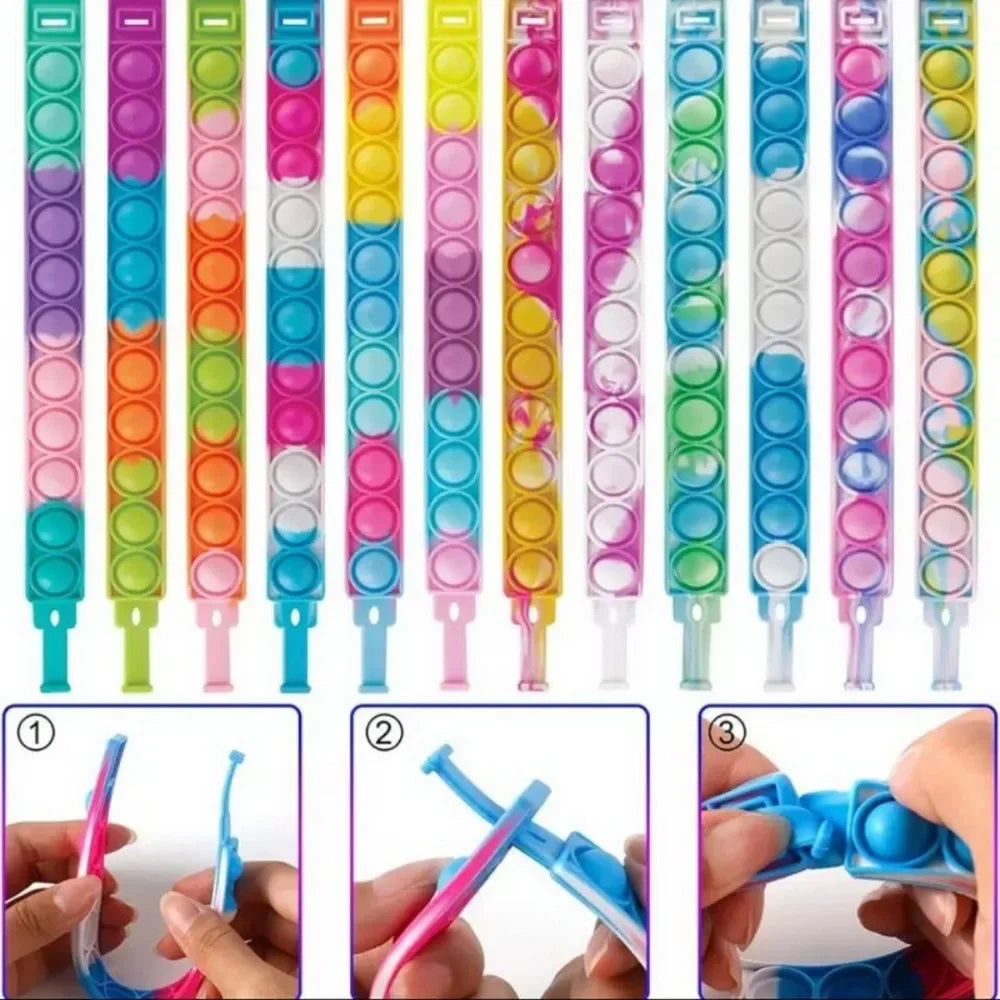 12/24/36PCS Bubble colorato in silicone Wristband Festa dei bambini, regali di compleanno, souvenir di nozze, carnevale e braccialetti di festa