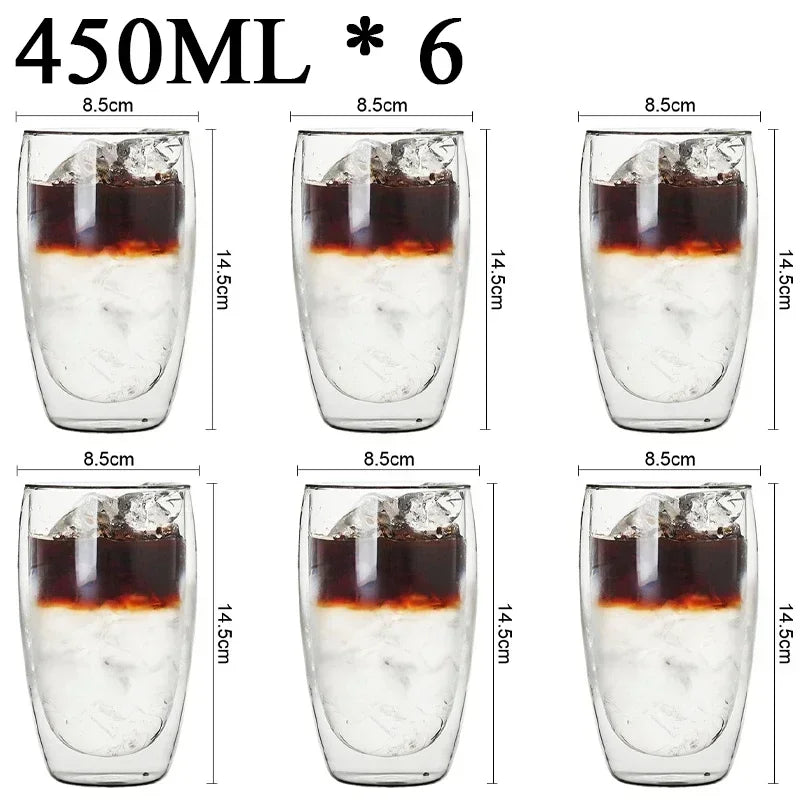 2-18PCS Double Wall Alto Borosilicato Tazze di vetro Tè resistente al calore, caffè, latte e succo di frutta, set da regalo drink bar creativo