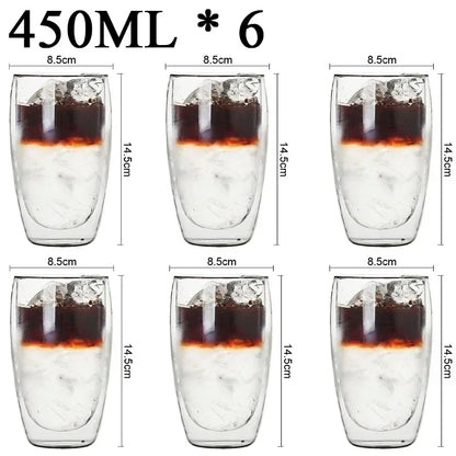2-18PCS Double Wall Alto Borosilicato Tazze di vetro Tè resistente al calore, caffè, latte e succo di frutta, set da regalo drink bar creativo