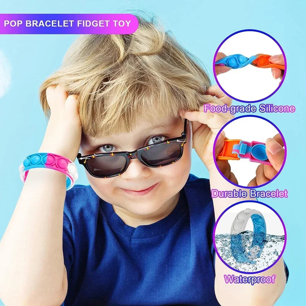 12/24/36PCS Bubble colorato in silicone Wristband Festa dei bambini, regali di compleanno, souvenir di nozze, carnevale e braccialetti di festa