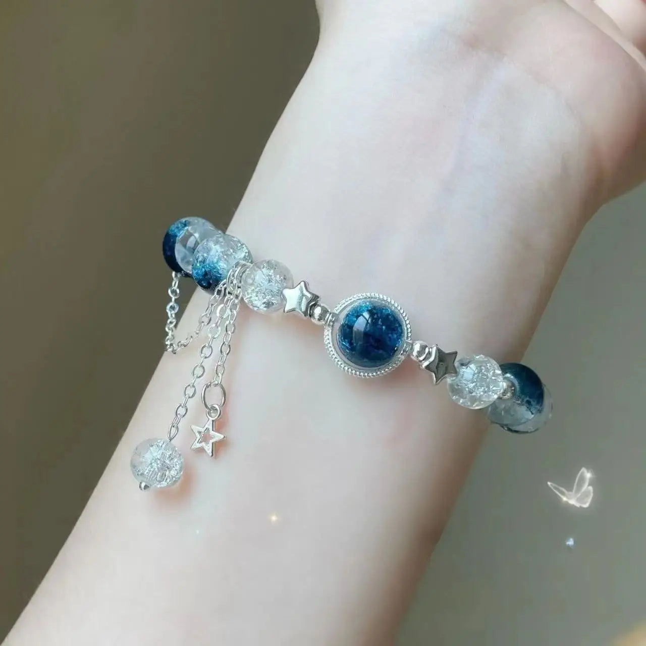 Niche Design Star catena nappa Bracciale Fantasy Blue cristallo borda il braccialetto di corda elastica per le donne
