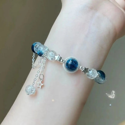 Niche Design Star catena nappa Bracciale Fantasy Blue cristallo borda il braccialetto di corda elastica per le donne