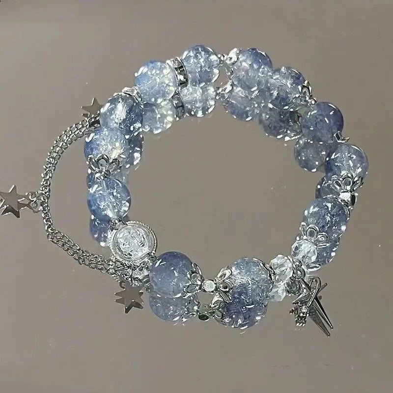 Niche Design Star catena nappa Bracciale Fantasy Blue cristallo borda il braccialetto di corda elastica per le donne