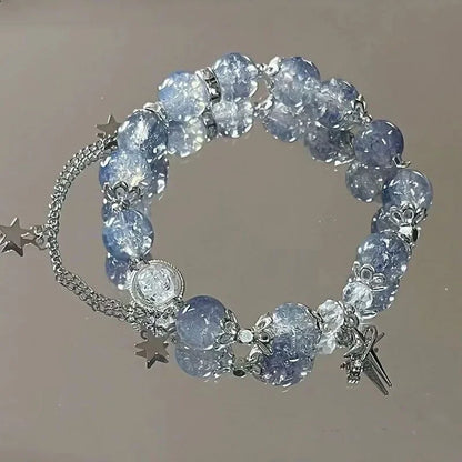 Niche Design Star catena nappa Bracciale Fantasy Blue cristallo borda il braccialetto di corda elastica per le donne
