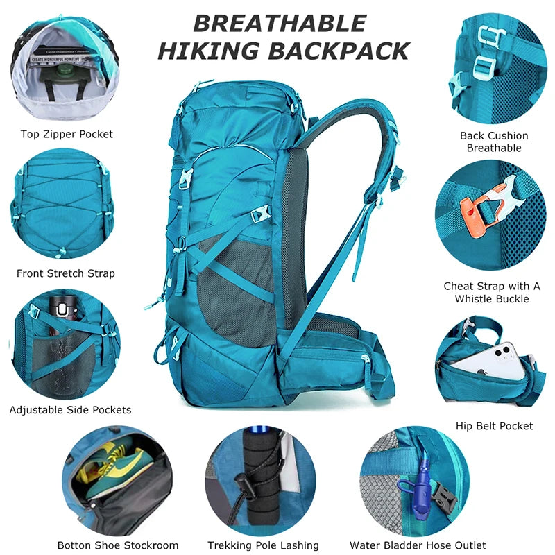 WESTUNE 50L Impermeabile Zaino escursionistico con copertura antipioggia multifunzionale all'aperto da viaggio &amp; borsa alpinismo