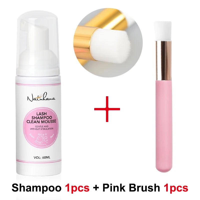 Natuhana 60ml Ciglia Shampoo Extension Mousse Lash Cleaning Schiuma per False Ciglia, Gentle e non irritante strumento di trucco