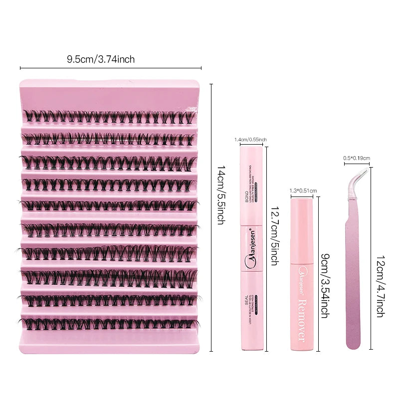 MAN’JE’SEN DIY Eyelash Extension Kit – 200PCS Lash Clusters with Lash Bond & Seal, Professional Makeup Tools for Gluing Lashes