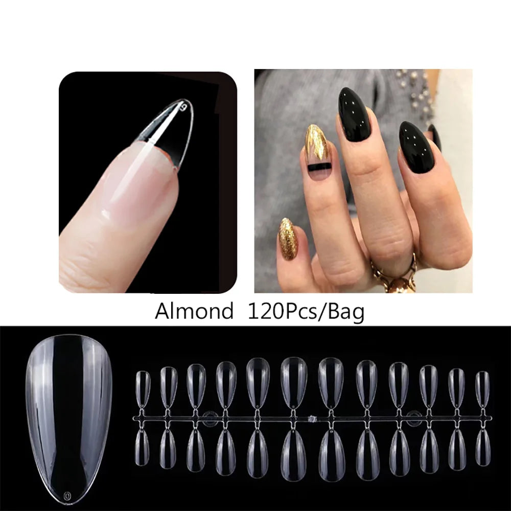 120PCS Matte Press-On Nail Tips – Soft Full-Cover Oval Almond False Nails for DIY Manicure