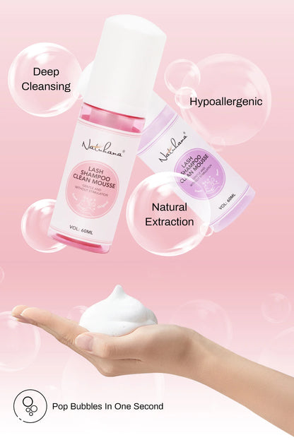Natuhana 60ml Ciglia Shampoo Extension Mousse Lash Cleaning Schiuma per False Ciglia, Gentle e non irritante strumento di trucco