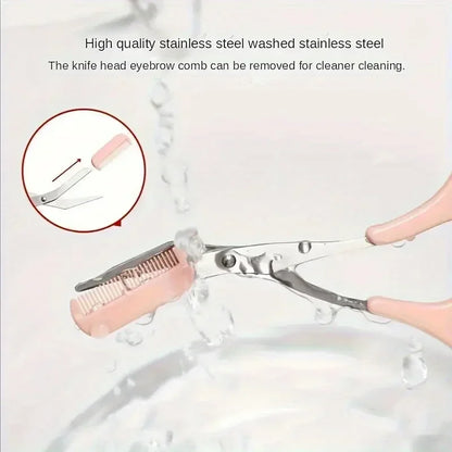 Set di forbici trimmer 3 pezzi in acciaio inossidabile, pettine e rasoio per il trucco delle ciglia e principianti, accessori di rimozione di precisione