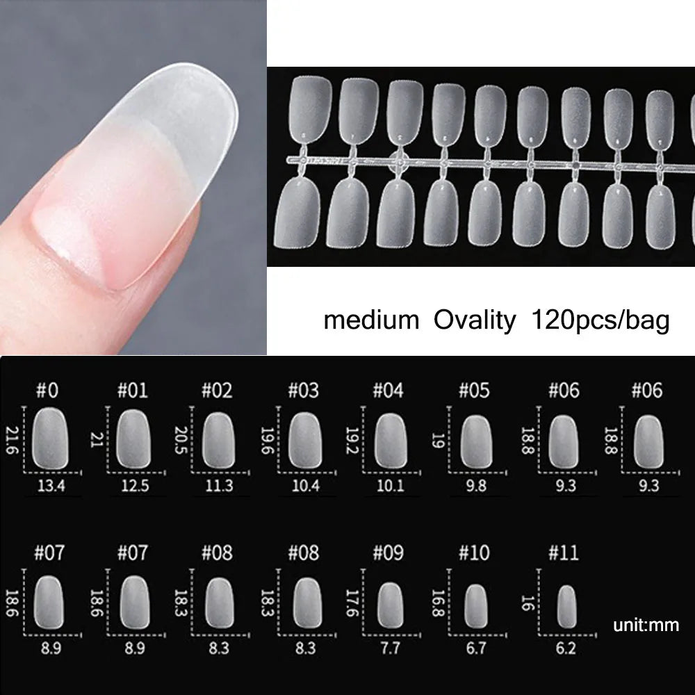 120PCS Matte Press-On Nail Tips – Soft Full-Cover Oval Almond False Nails for DIY Manicure