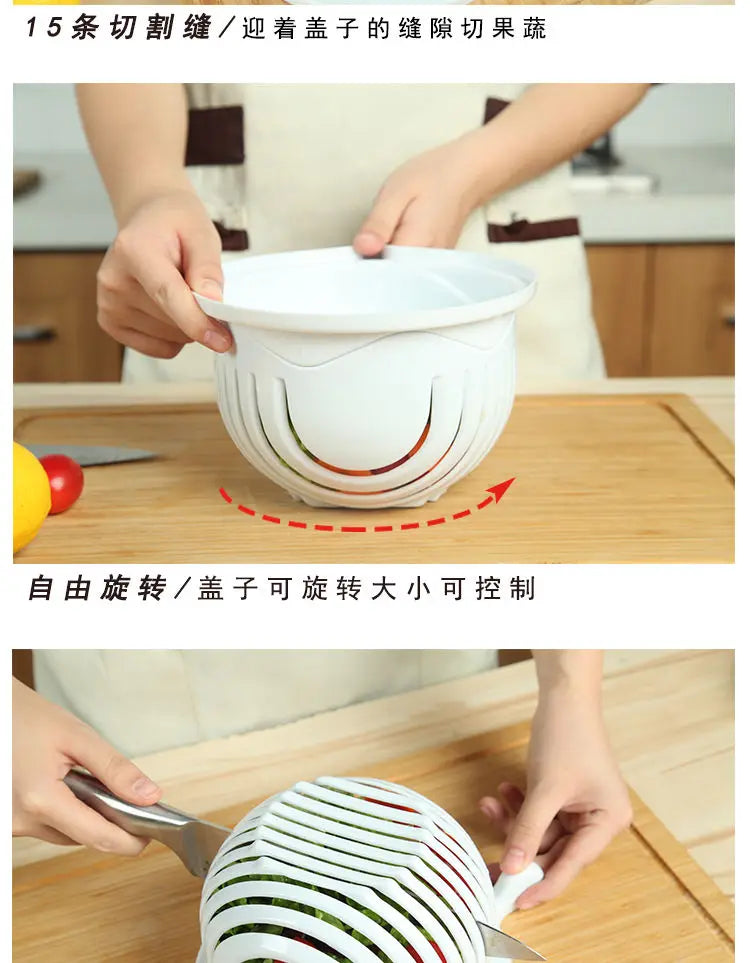 Insalata di verdure Ciotola Chopper di frutta multifunzionale e tagliaverdure, affettatrice e spatola per cucina