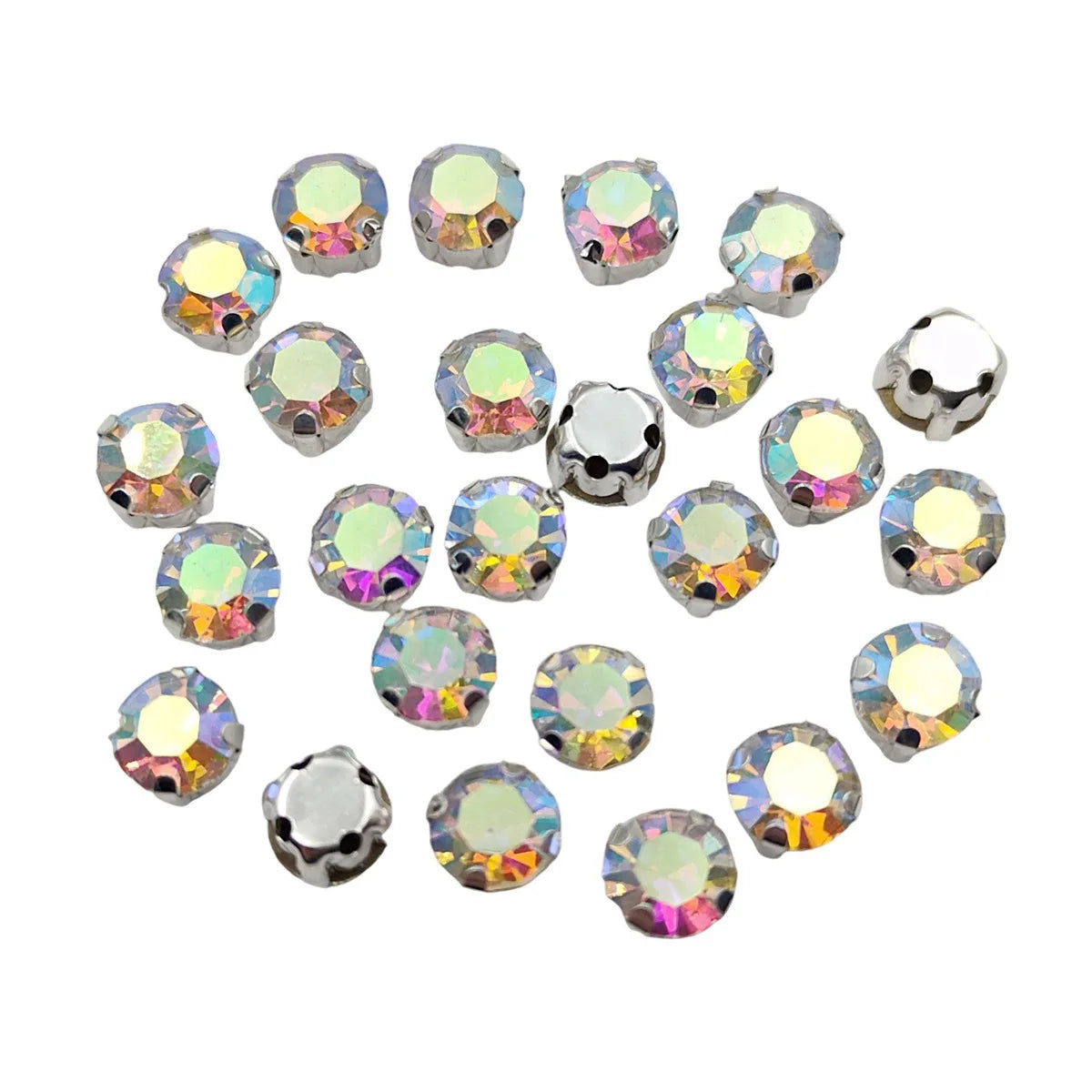 Round Glass Rhinestones with Claw – Silver Base Sew-On Crystals for Clothing, Shoes, and Crafts