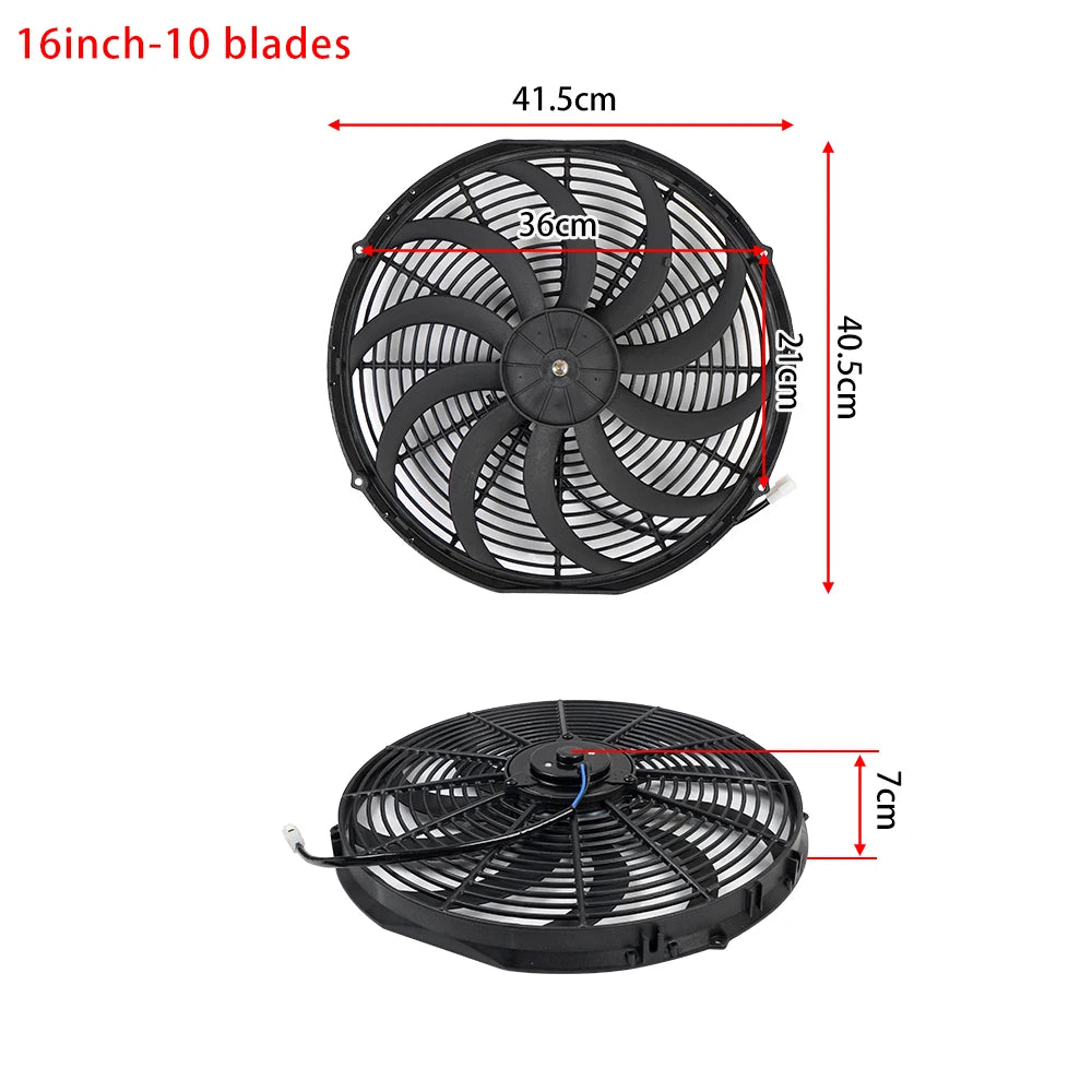 Universal 7/9/10/12/14/16 Inch 12V 80W Car Radiator Cooling Fan Blade – Electric Air Conditioning Fan Kit 2100RPM