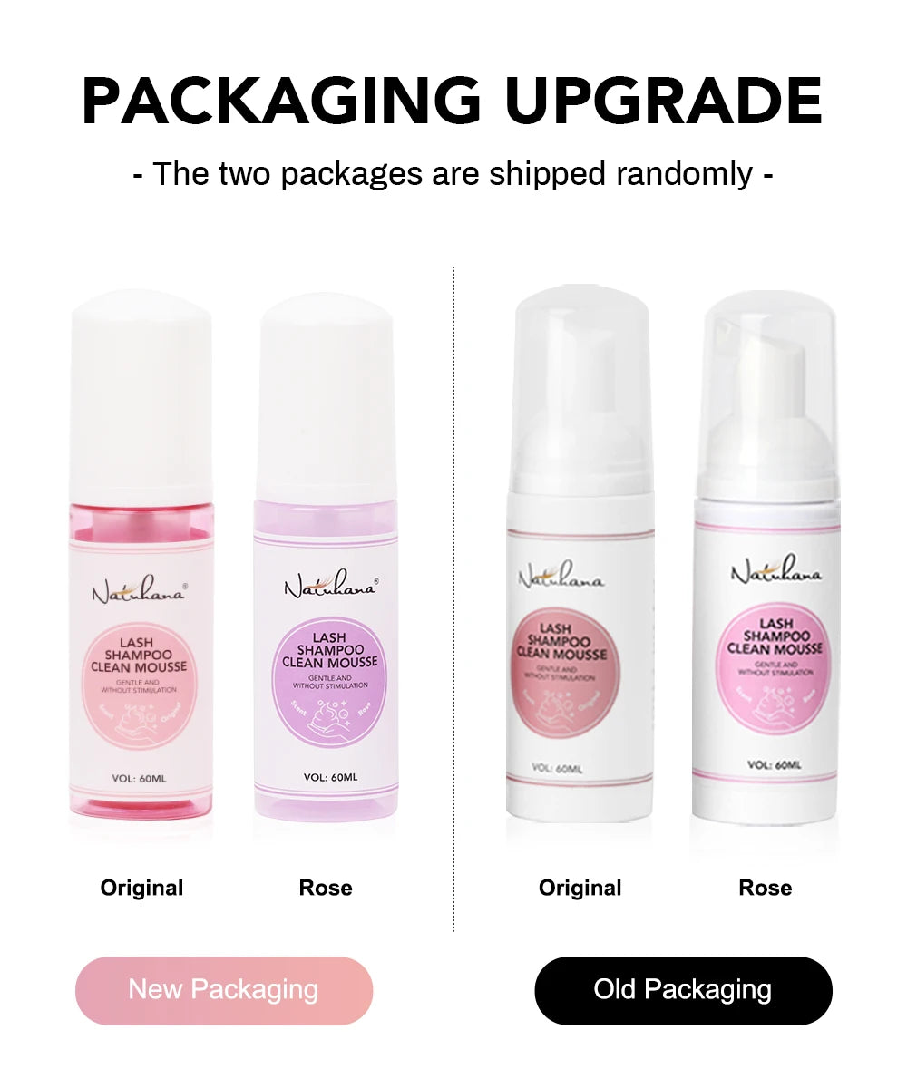 Natuhana 60ml Ciglia Shampoo Extension Mousse Lash Cleaning Schiuma per False Ciglia, Gentle e non irritante strumento di trucco