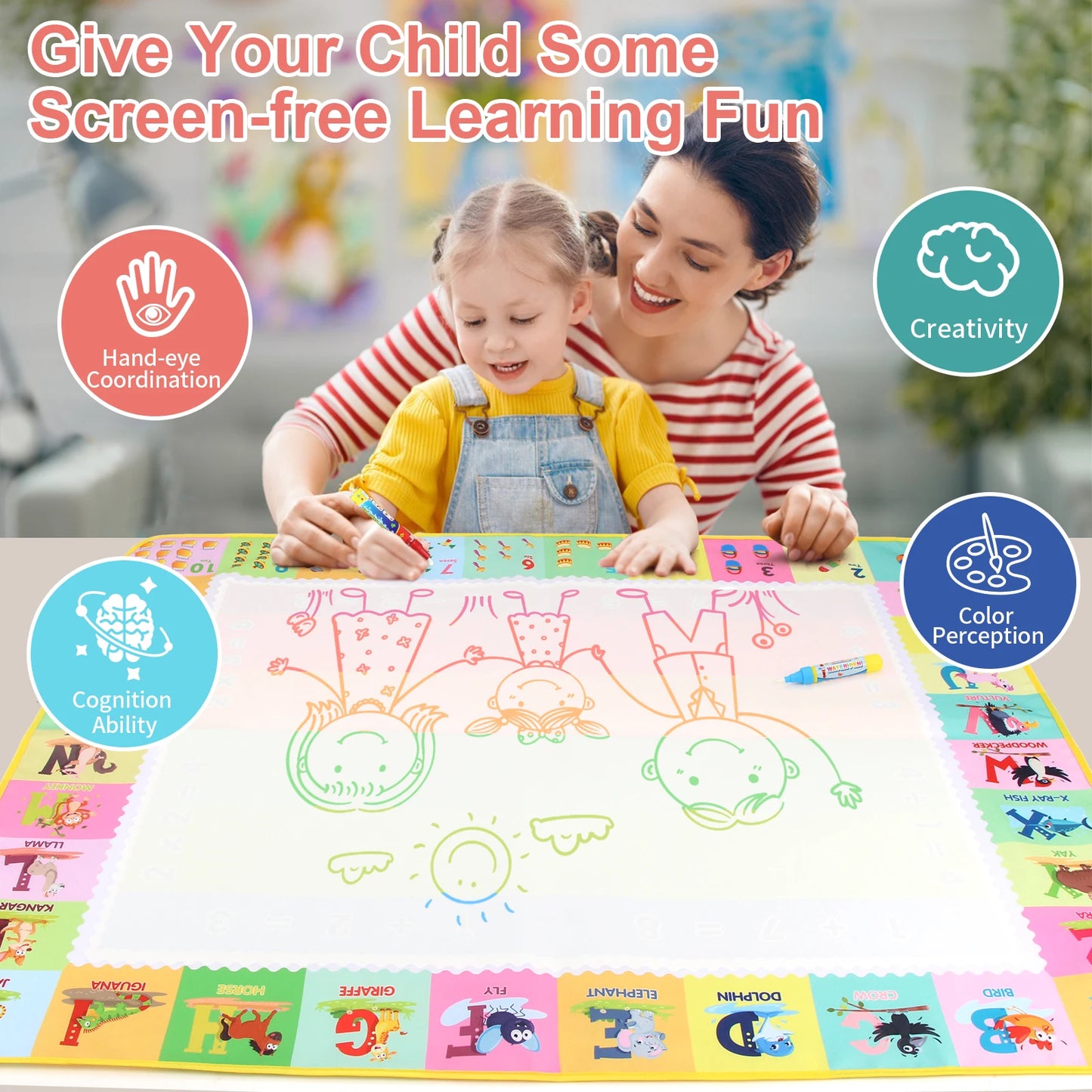 100x80CM Montessori Magic Drawing Board Magic Doodle Mat per bambini di arte educativa e di controllo della penna