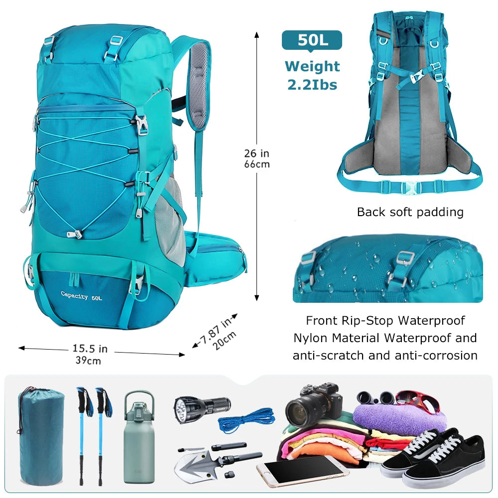WESTUNE 50L Impermeabile Zaino escursionistico con copertura antipioggia multifunzionale all'aperto da viaggio &amp; borsa alpinismo