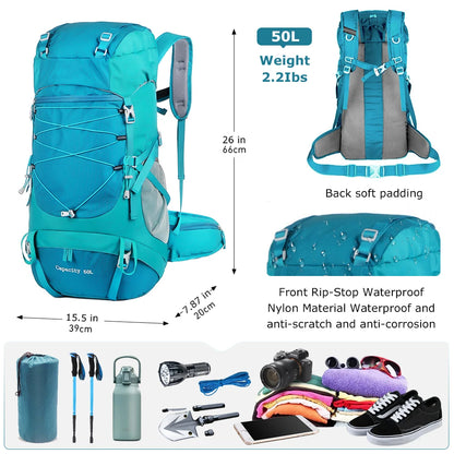 WESTUNE 50L Impermeabile Zaino escursionistico con copertura antipioggia multifunzionale all'aperto da viaggio &amp; borsa alpinismo