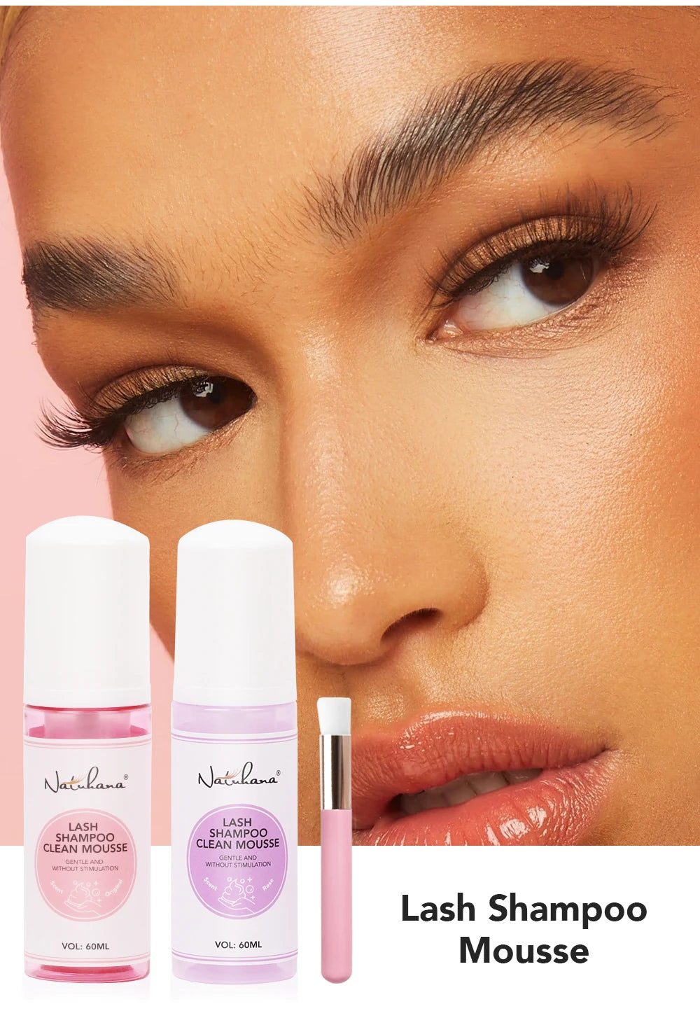 Natuhana 60ml Ciglia Shampoo Extension Mousse Lash Cleaning Schiuma per False Ciglia, Gentle e non irritante strumento di trucco