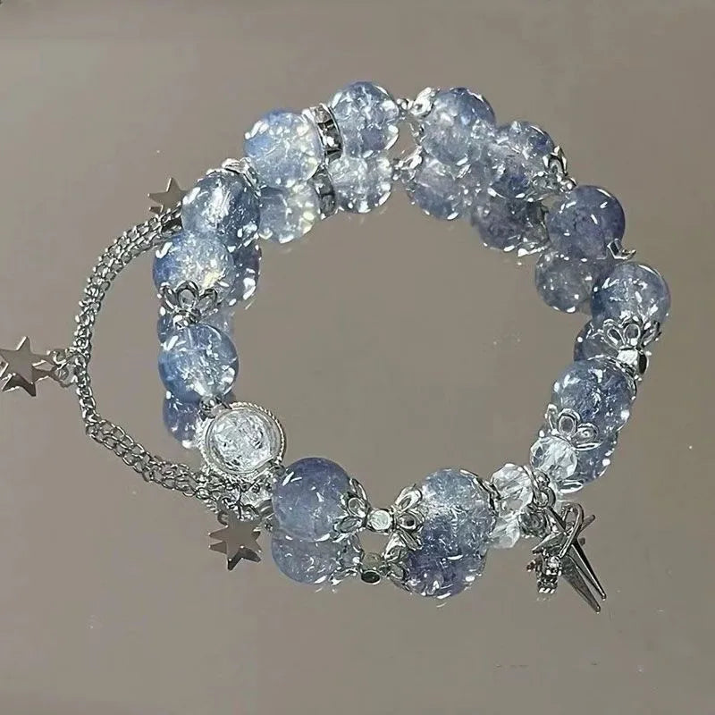 Niche Design Star catena nappa Bracciale Fantasy Blue cristallo borda il braccialetto di corda elastica per le donne