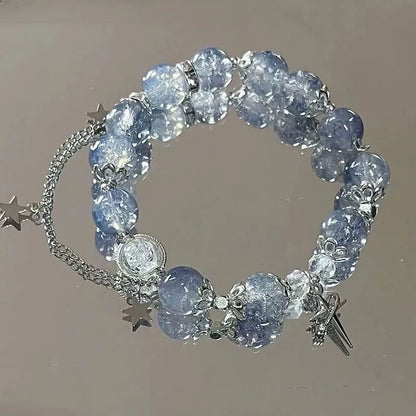 Niche Design Star catena nappa Bracciale Fantasy Blue cristallo borda il braccialetto di corda elastica per le donne
