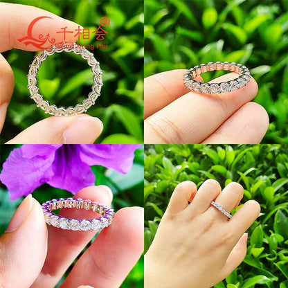 Anello di banda di eternità completa in Moissanite D VVS 0.1ct 3mm Anello in argento 925 Sterling Engagement & Party Gioielli per le donne